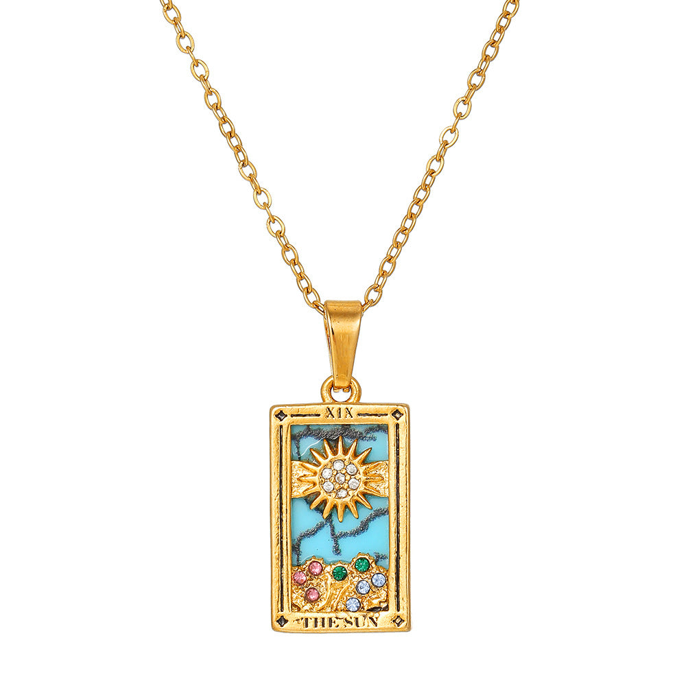 Vintage Stainless Steel Oil Drop Tarot Pendant Clavicle Chain